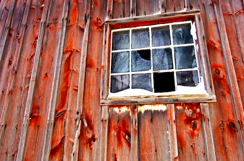 broken windows on farm in Oklahoma